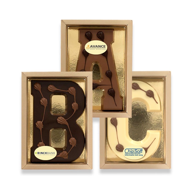 Chocoladeletter met logo 200 gram