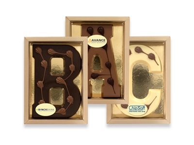 Chocoladeletter met logo <br>200 gram