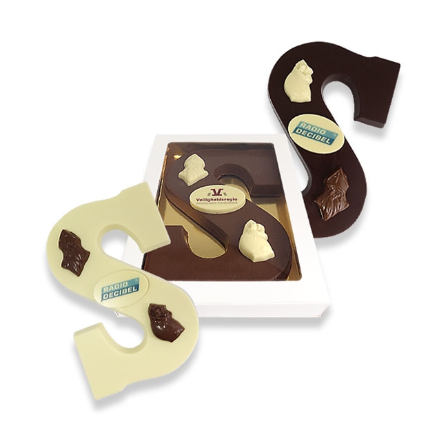 Chocoladeletter S met Logo, Sint en Zak
