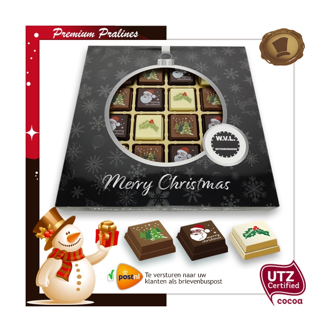 Kerst Pralines 16 stuks Kerstbal zwart-zilver