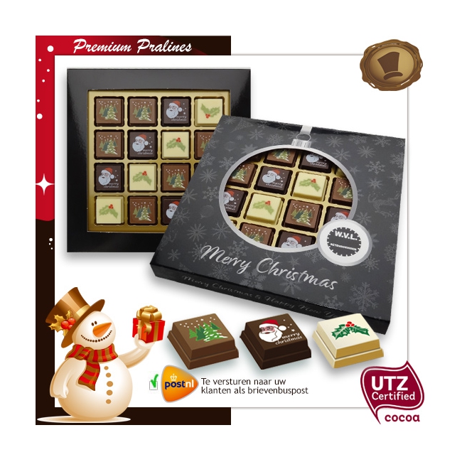 Kerst Pralines 16 stuks Kerstbal zwart-zilver