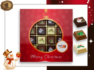 Kerst Pralines 16 stuks <br>Kerstbal rood-goud