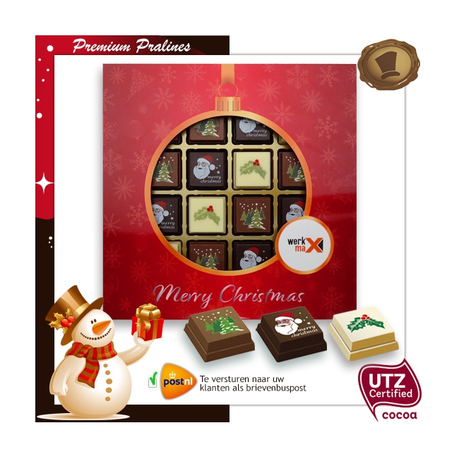 Kerst Pralines 16 stuks Kerstbal rood-goud