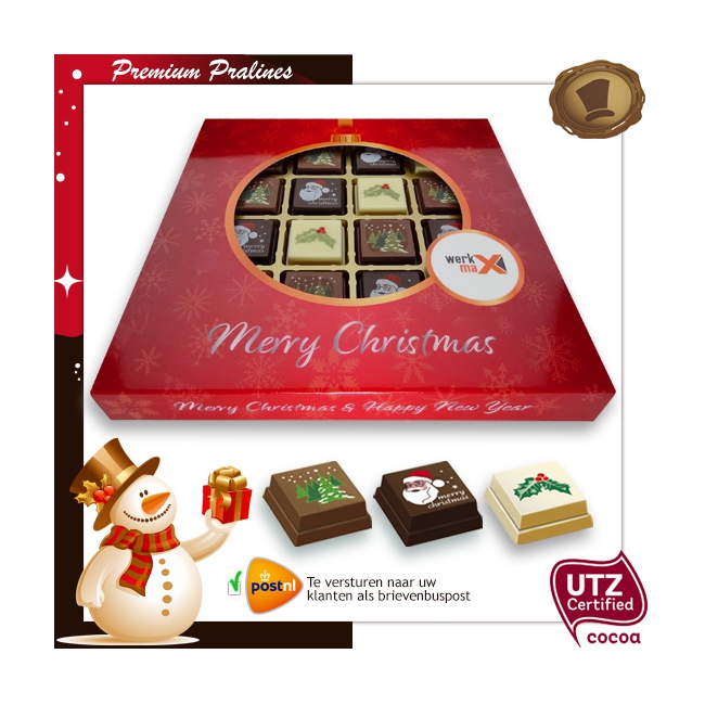 Kerst Pralines 16 stuks Kerstbal rood-goud