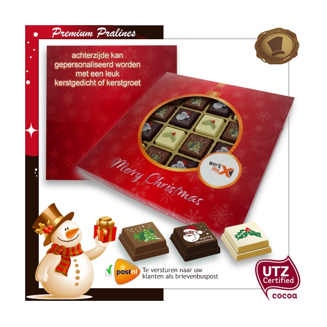 Kerst Pralines 16 stuks Kerstbal rood-goud