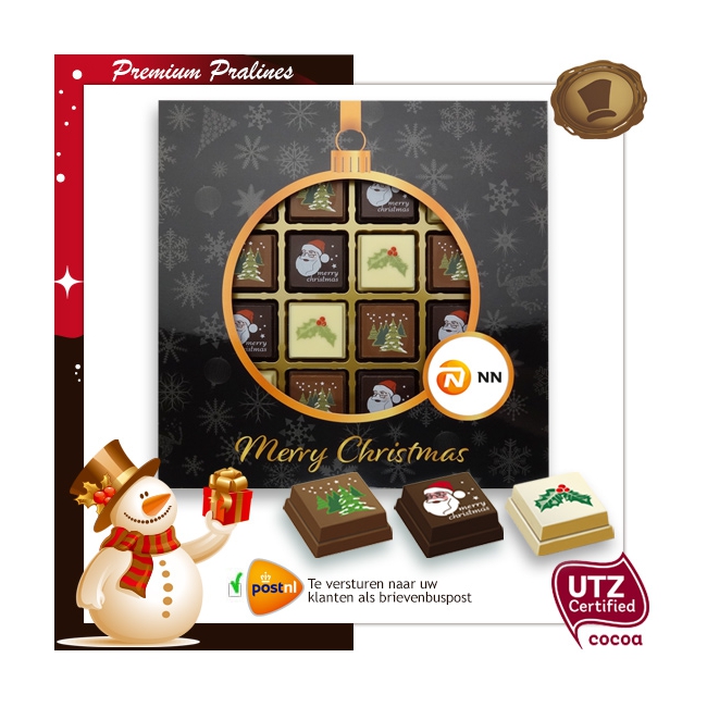 Kerst Pralines 16 stuks Kerstbal zwart-goud