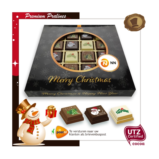 Kerst Pralines 16 stuks Kerstbal zwart-goud