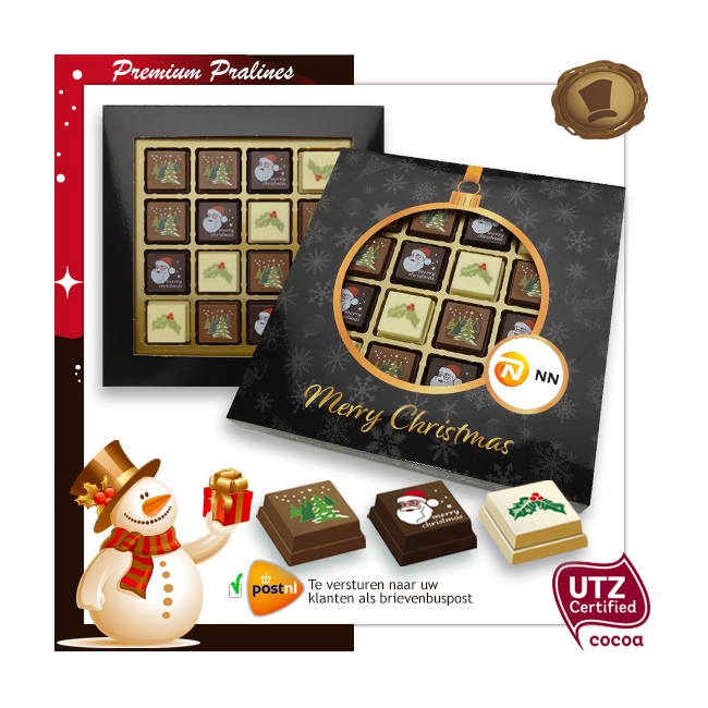 Kerst Pralines 16 stuks Kerstbal zwart-goud