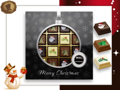 Kerst Pralines 16 stuks <br>Kerstbal zwart-zilver