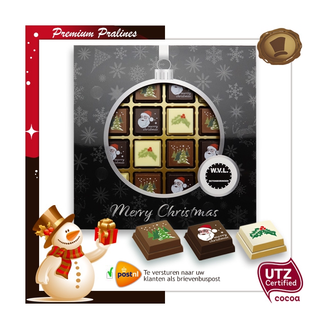 Kerst Pralines 16 stuks Kerstbal zwart-zilver