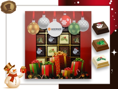 Kerst Pralines 16 stuks <br>Kerstballen met cadeaus