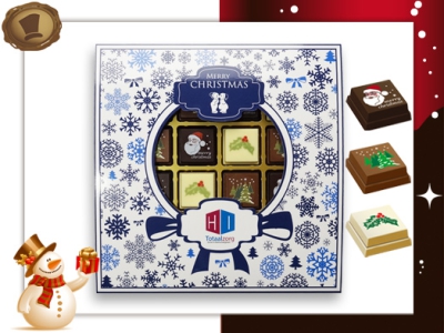 Kerst Pralines 16 stuks <br>Kerstbal Delfts-blauw