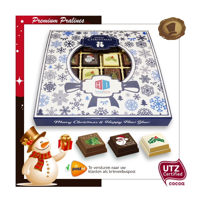 Kerst Pralines 16 stuks Kerstbal Delfts-blauw