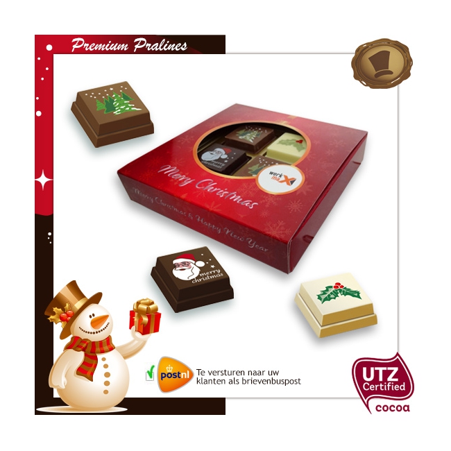 Kerst Pralines 4 stuks Kerstbal rood-goud