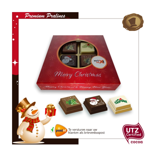 Kerst Pralines 4 stuks Kerstbal rood-goud