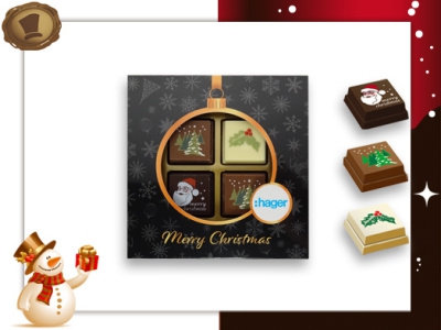 Kerst Pralines 4 stuks<br>Kerstbal zwart-goud