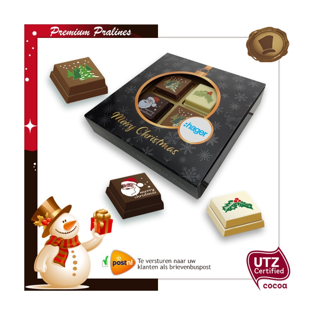 Kerst Pralines 4 stuks Kerstbal zwart-goud