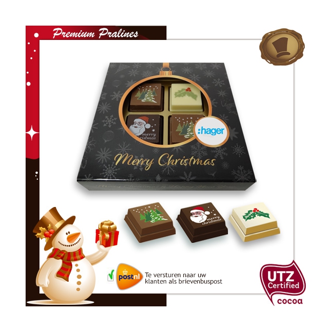 Kerst Pralines 4 stuks Kerstbal zwart-goud