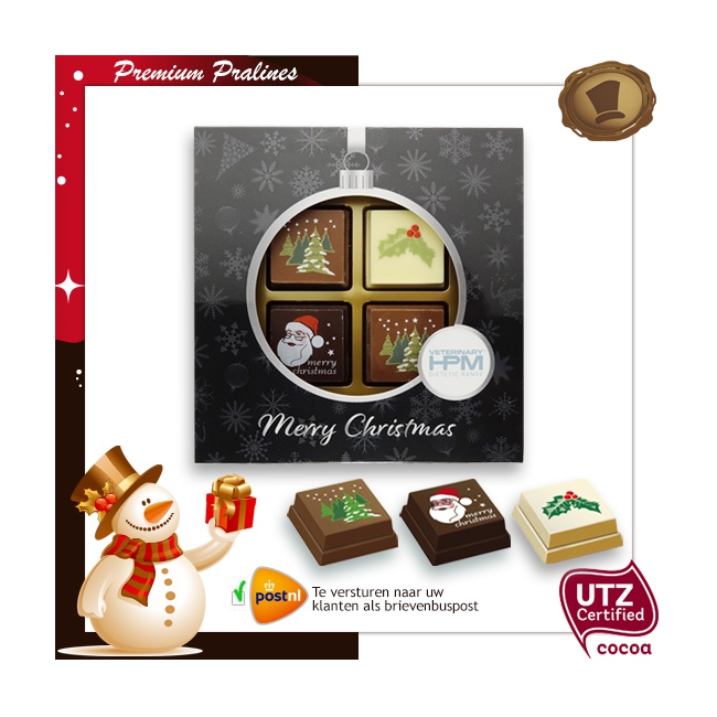 Kerst Pralines 4 stuks Kerstbal zwart-zilver