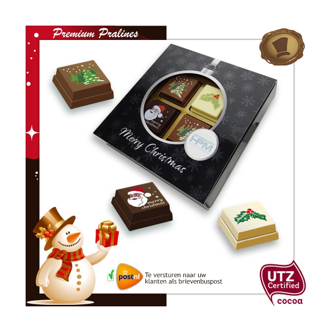 Kerst Pralines 4 stuks Kerstbal zwart-zilver