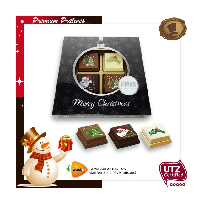 Kerst Pralines 4 stuks Kerstbal zwart-zilver