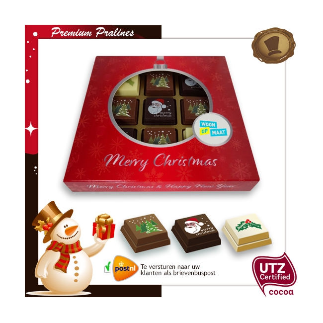 Kerst Pralines 9 stuks Kerstbal rood-zilver