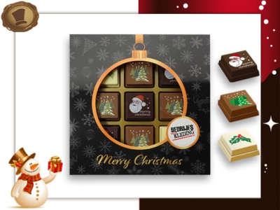 Kerst Pralines 9 stuks <br>Kerstbal zwart-goud