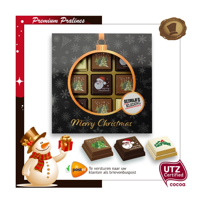 Kerst Pralines 9 stuks Kerstbal zwart-goud