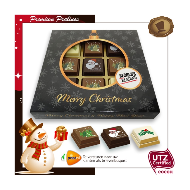 Kerst Pralines 9 stuks Kerstbal zwart-goud