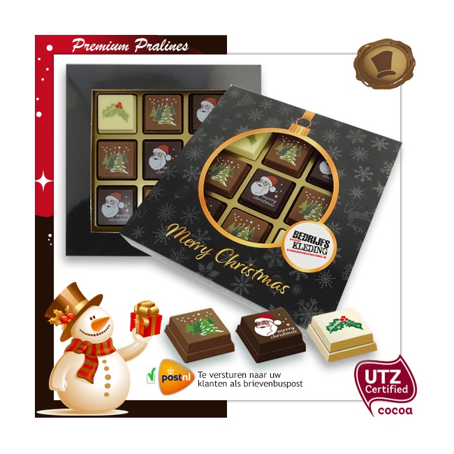 Kerst Pralines 9 stuks Kerstbal zwart-goud