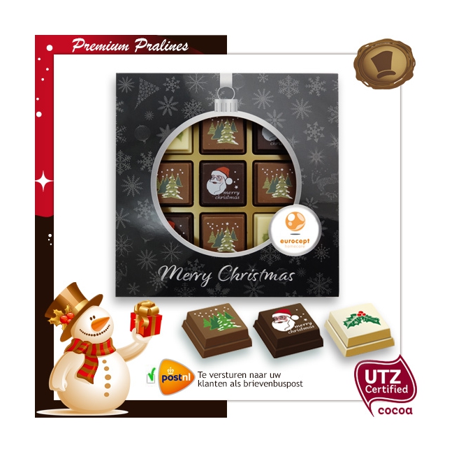 Kerst Pralines 9 stuks Kerstbal zwart-zilver