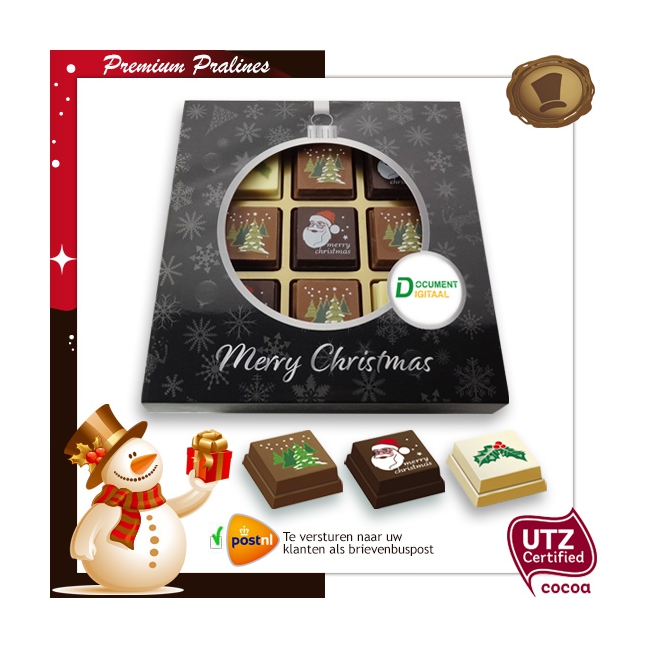 Kerst Pralines 9 stuks Kerstbal zwart-zilver