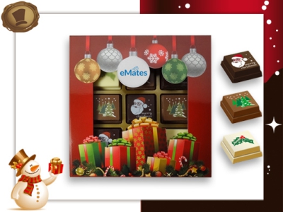 Kerst Pralines 9 stuks <br>Kerstballen met cadeaus