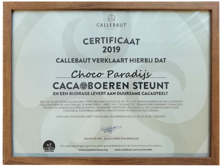 Certificaat callebaut Cocoa Horizons