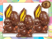 Chocolade Paashaas <br/>met EI - deco geel-oranje 